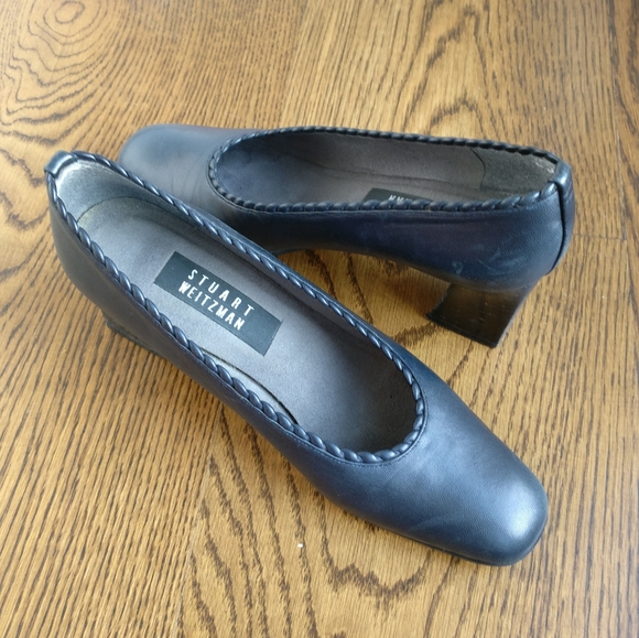 Stuart Weitzman navy leather shoes 7.5 heal 2" - Picture 5 of 5
